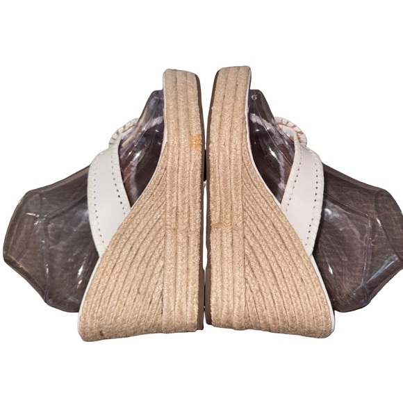 Jack Rogers Whipstitch Espadrille Wedge Sandals White Leather Thong Size 9 - Picture 5 of 9